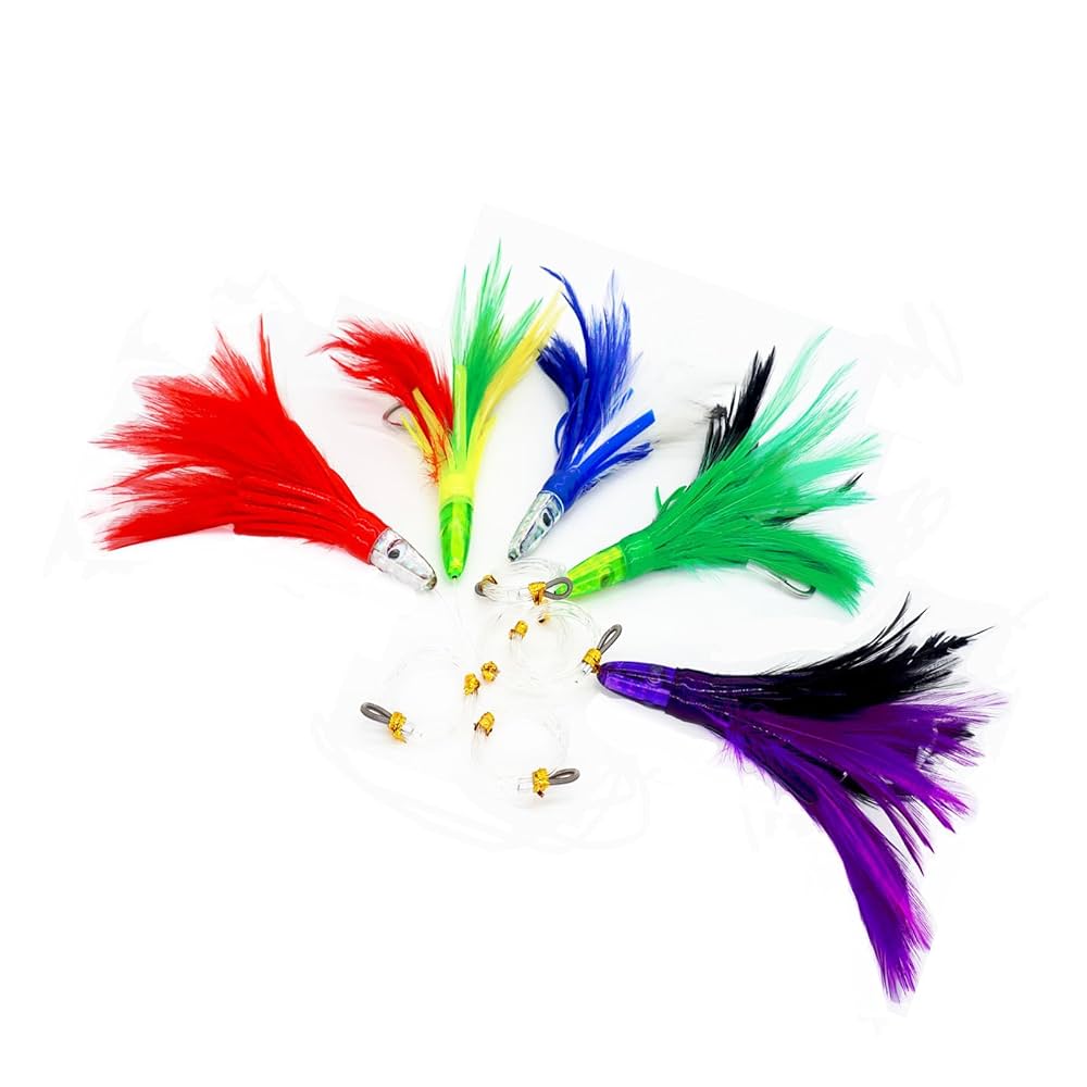 Amazon.co.jp: トローリングルアー 羽 5色 6インチ 完全リグ